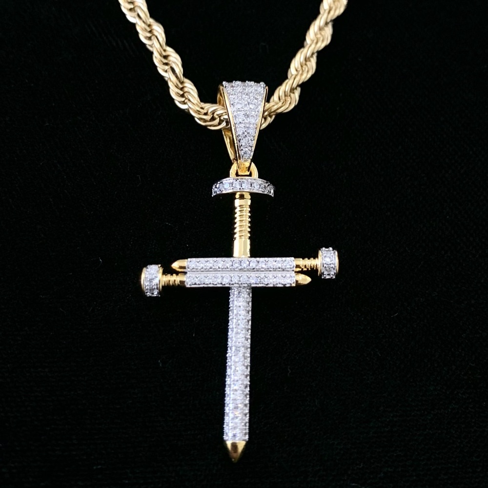 EXCLUSIVE NAIL CROSS 18K GOLD LAB DIAMONDS CHAIN MADE IN ITALY LIFETIME WARRANTY
